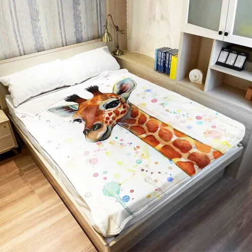 Bedroom Cartoon Giraffe Print Blanket