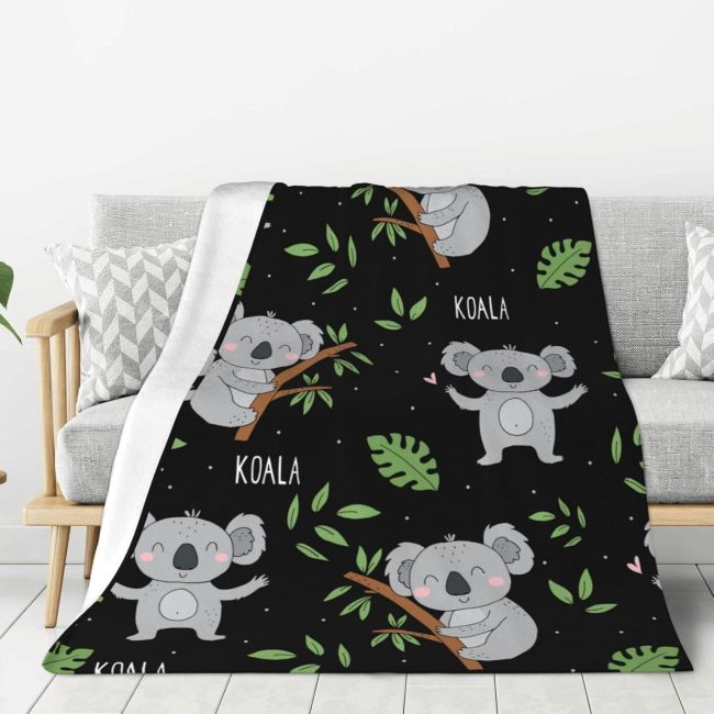 Kids Cartoon Koala Print Blanket