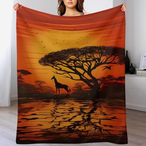 African Sunset Giraffe Print Blanket