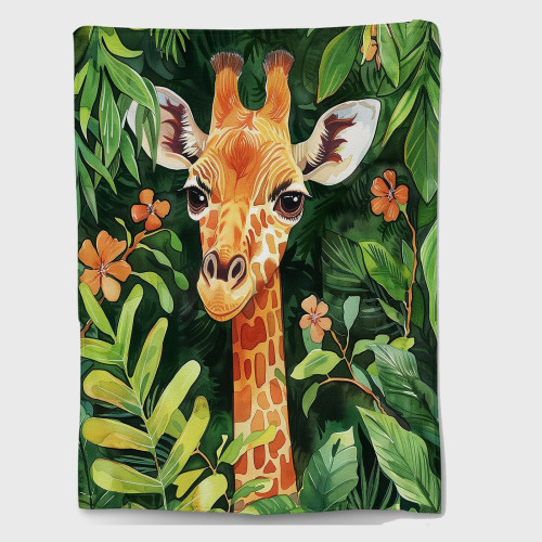 Fuzzy Tropical Giraffe Print Blanket