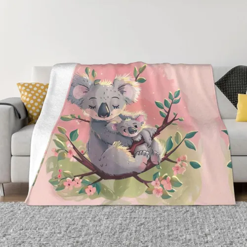 Koala Mom Baby Print Plush Blanket