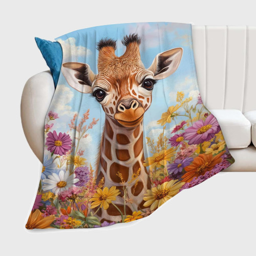 Floral Giraffe Plush Blanket