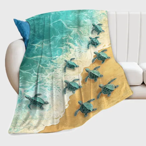Beach Sea Turtles Print Flannel Blanket
