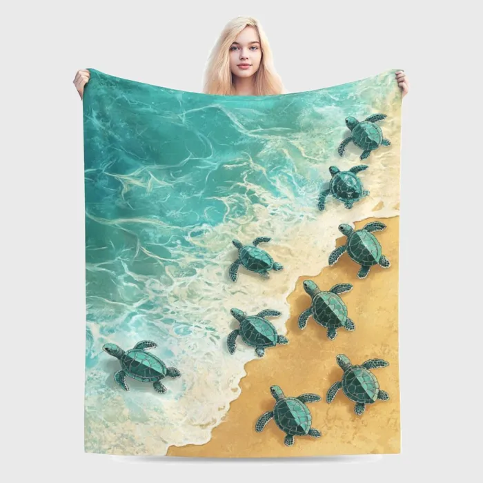 Beach Sea Turtles Print Flannel Blanket