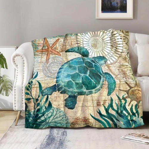 Sea Turtle Print Throw Blanket