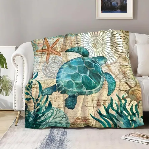 Sea Turtle Print Throw Blanket