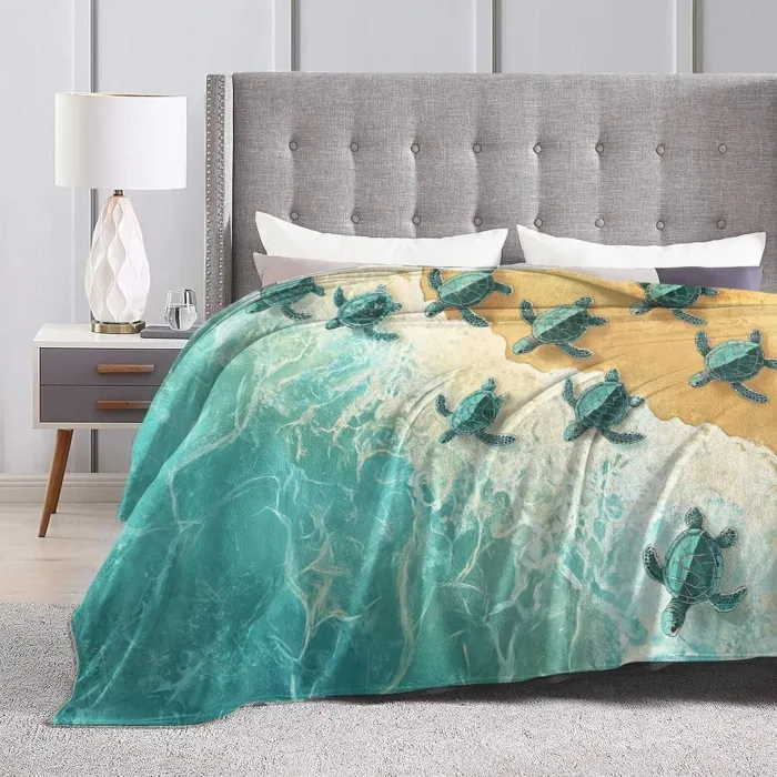Beach Sea Turtles Print Flannel Blanket