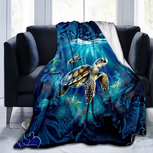 Ocean Turtle Print Flannel Blanket