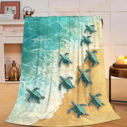 Beach Sea Turtles Print Flannel Blanket