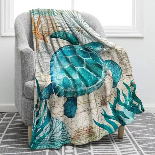Sea Turtle Print Throw Blanket