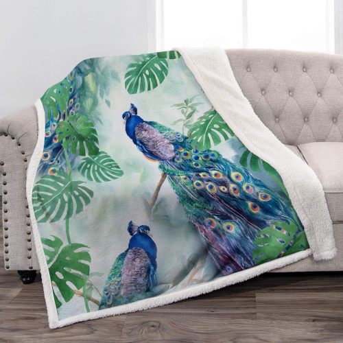 Peacock Leaves Fleece Blanket