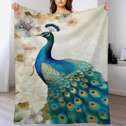 3D Peacock Floral Print Throw Blanket