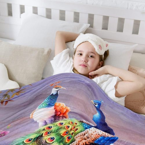 Couples Peacock Floral Print Flannel Blanket