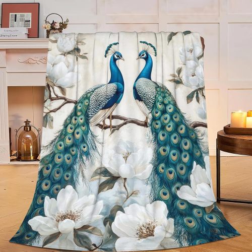 Blossoms Peacock Couples Print Blanket