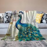 3D Peacock Floral Print Throw Blanket