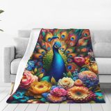 Blossoms Peacock Couch Fleece Blanket