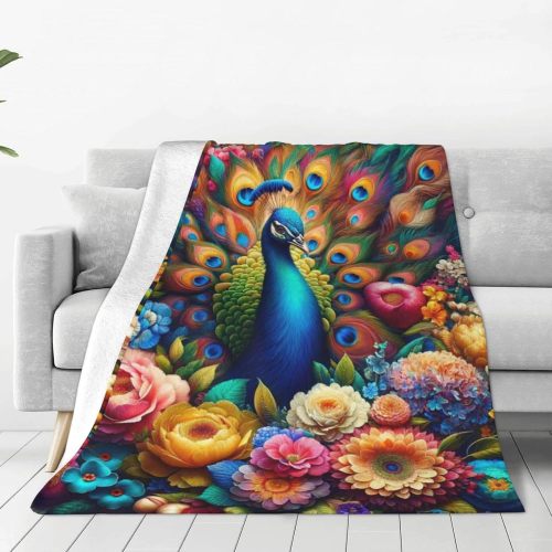Blossoms Peacock Couch Fleece Blanket
