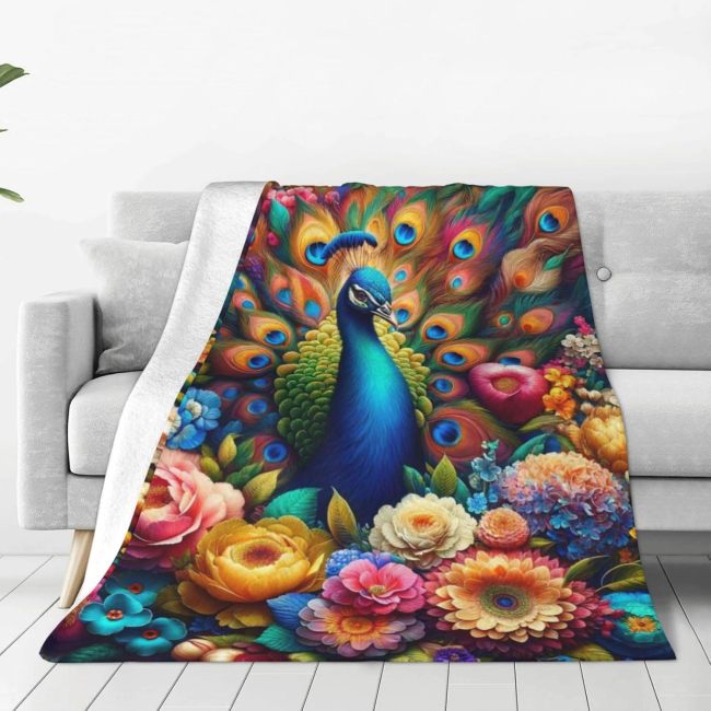 Blossoms Peacock Couch Fleece Blanket