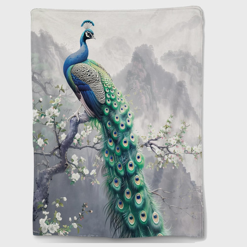 Chinese Style Peacock Floral Blanket