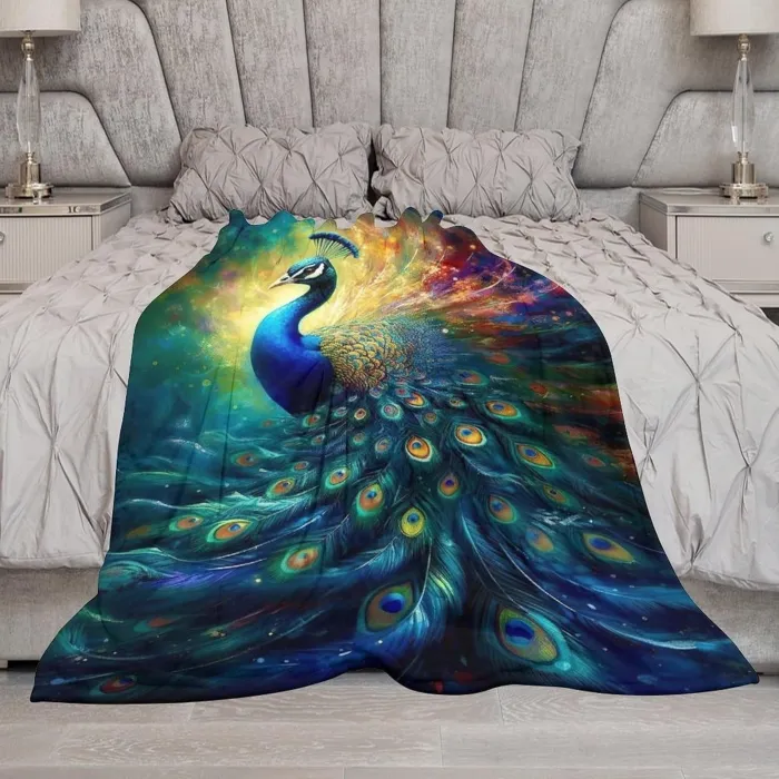 Animal Peacock Print Flannel Blanket