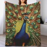 3D Peacock Print Fleece Blanket