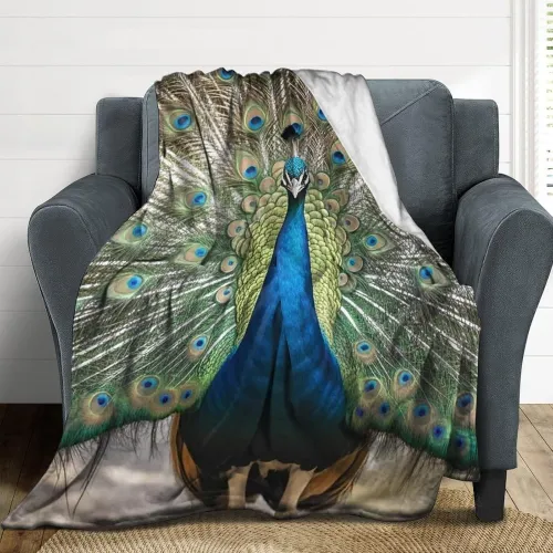 3D Peacock Print Fleece Blanket