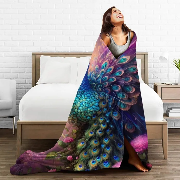 Floral Peacock Fleece Blanket