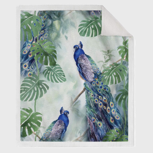 Peacock Leaves Fleece Blanket
