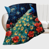 Rose Peacock Print Fleece Blanket