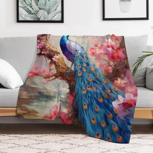 Wildlife Peacock Floral Throw Blanket
