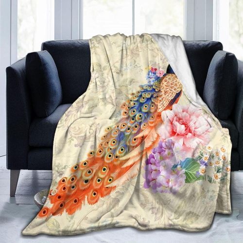 Soft Peacock Floral Fleece Blanket