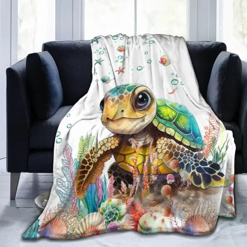 Kids Sea Turtle Themed Fleece Blanket