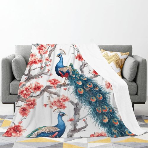 Plum Blossoms Peacock Fleece Blanket