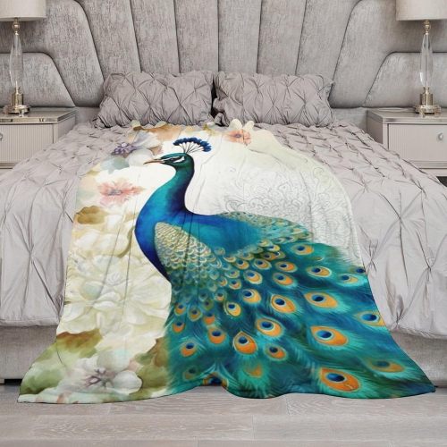 3D Peacock Floral Print Throw Blanket