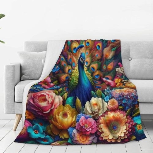 Blossoms Peacock Couch Fleece Blanket