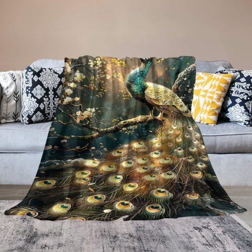 Gold Peacock Tree Fleece Blanket