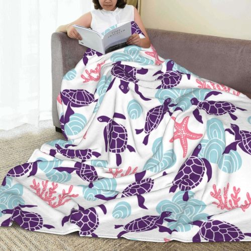Cartoon Sea Turtles Print Throw Blanket