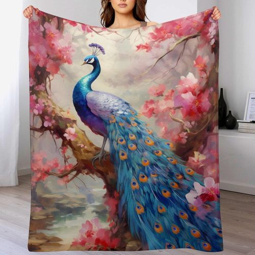 Wildlife Peacock Floral Throw Blanket