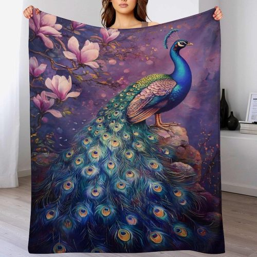Wild Peacock Floral Flannel Blanket
