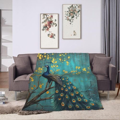 Peacock Tree Print Flannel Blanket
