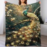 Gold Peacock Tree Fleece Blanket