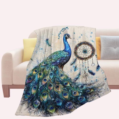 Dreamcatcher Peacock Print Blanket