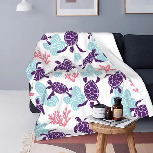 Cartoon Sea Turtles Print Throw Blanket