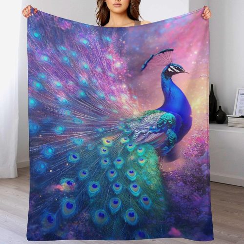 Cozy Peacock Print Flannel Blanket