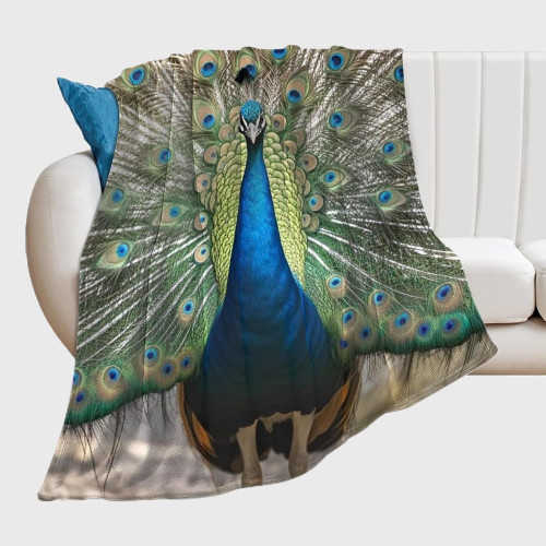 3D Peacock Print Fleece Blanket