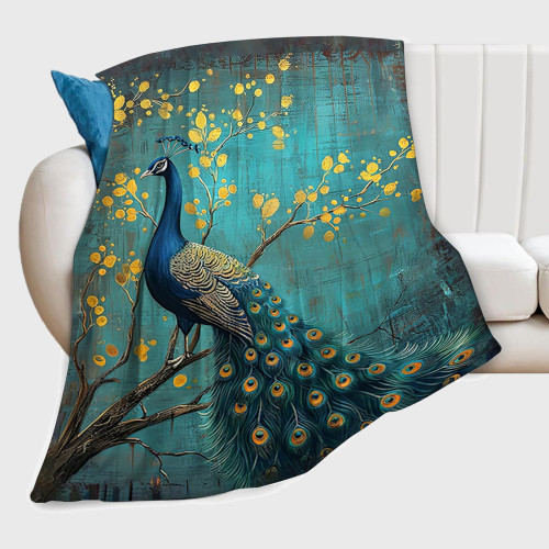 Peacock Tree Print Flannel Blanket
