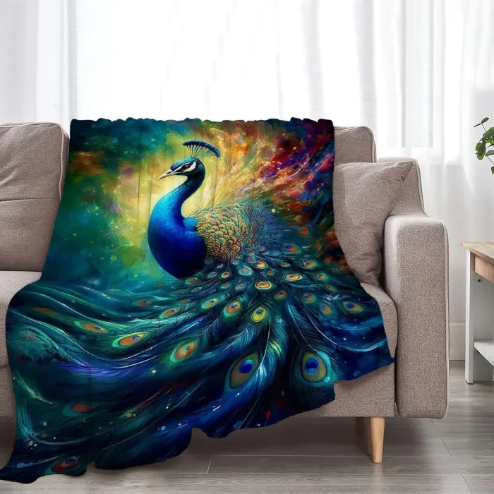 Animal Peacock Print Flannel Blanket