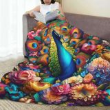 Blossoms Peacock Couch Fleece Blanket