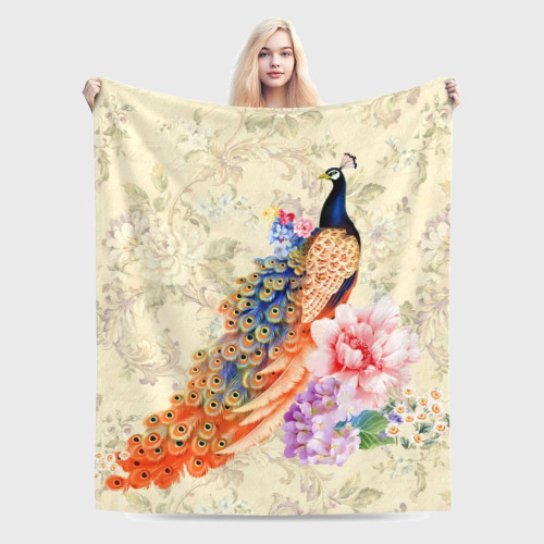 Soft Peacock Floral Fleece Blanket