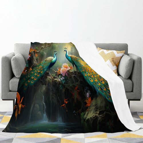 Peacock Couples Print Flannel Blanket